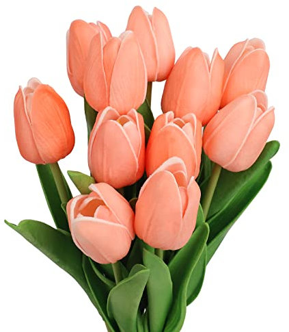 N&T NIETING Lot de 12 Fleurs de Tulipes artificielles au Toucher réel en Latex - pour Bricolage, Bouquet de Mariage, fête, Anniversaire, Maison, hôtel, Rouge Clair