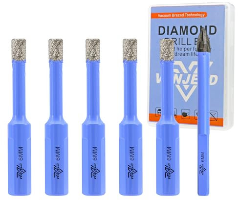 Juego de Brocas Diamante Seco - 5 Piezas 6mm Corona Diamnate y 6mm Broca de Carburo para Baldosas de Porcelana Cerámica Mármol Granito - Vástago Triangular con Estuche VENJELD