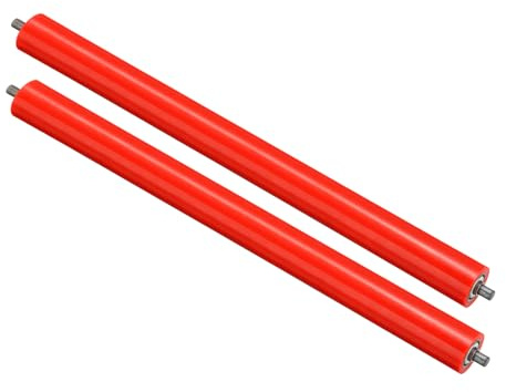 PATIKIL Polyurethane Coated Conveyor Roller 2 Diameter 24 Length, 2 Pack Stainless Steel Transmission Replacement Part Galvanized End, Red