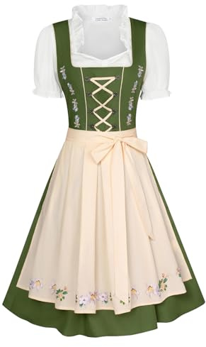 JASAMBAC - Dirndl da donna 3 pezzi per Oktoberfest, abito tradizionale da Oktoberfest, abito da dirndl, carnevale, festa, costume, giallo-verde, XL