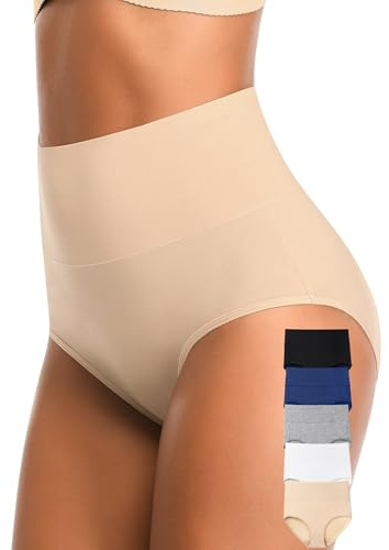 CULAYII Tummy Control Underwear for Women High Waisted Full Coverage Ladies Underwear Soft Stretch Cotton Postpartum Briefs Underwear Panties Pack(XL)
