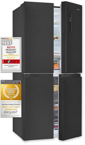 Exquisit® Frigorífico Americano 4 Puertas, 421L, Inox Oscuro, Clase C, No-Frost Total, Control Electrónico, Congelación Rápida, Función Vacaciones, Medidas (180,0 x 79,5 x 70,0 cm)