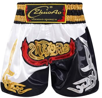 YOOJIA Pantalones Cortos De Boxeo para Niños Pantalones De Cintura Elástica Pantalones Cortos De Entrenamiento Ejercicio Ropa Deportiva Blanco Negro 13-14 años