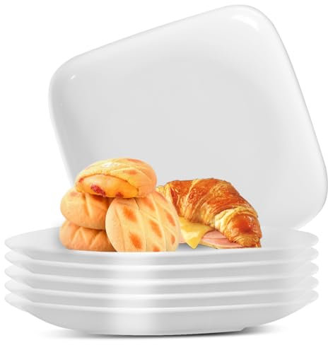 WIYETY 6er Set Kuchenteller Teller Set eiße Porzellan-Frühstücksteller für 6 Personen, Salatteller Vorspeisenteller Obstteller für Salat, Dessert, Fingerfood & Co.(19.3 cm)