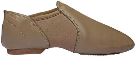 Slip On Jazz Shoes Split Sole Tan Leather Neoprene Modern Stage Dance Shoes (3.5 UK Girls)