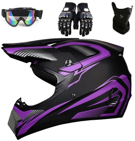 Casco da Motocross, Approvato DOT, con Occhiali Guanti Maschera, per Moto da Cross Enduro In Discesa(BB,L(56-57cm))