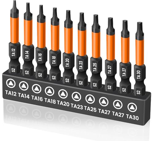 Saipor 10 pièces Tournevis Triangle, Longueur 50mm Embout de Tournevis Triangulaire, Embouts de Vissage Magnétiques, Embout Triangle S2 Acier Tige hexagonale de 1/4, Tailles TA12-TA30