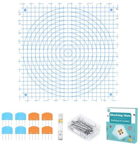 Knitiss Lot de 4 tapis de blocage pour tricot et crochet, planches de blocage extra épaisses avec grilles, planche de blocage réutilisable de 32 x 32 cm et épingles