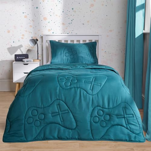 OHS 7.5 Tog Coverless Double Duvet, Soft Warm Microfibre Gaming Quilted Design Lightweight Summer Duvets Comfort Washable Double Bed Duvet & Pillowcase - Teal