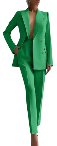 Yegirlzs Tailleur Femme 2 Pièces Chic et Elegant Blazer Veste à Manches Longues Slim Fit Formel Bureau Travail Pantalon Costumes Revers Manteau Ensemble Blazer OL Tailleur