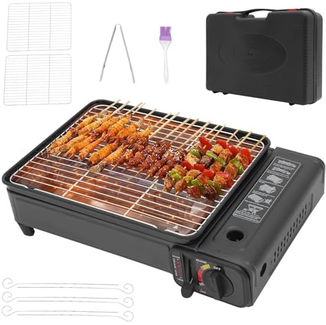 Camping Gasgrill, 2200W Tragbarer Tischgrill Campinggrill Gas BBQ Barbecue Grill, Camping Gasgrill Klein mit Grillnetz