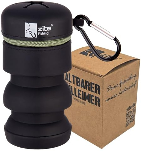 Zite Fishing Faltbarer Mülleimer Silikon | Mit Reißverschluss & Karabiner | Ausziehbar 8,5–12 cm | Durchstichsicher & kompakt | Für Hakenreste, Kleinteile & Angelmüll | Ideal für Outdoor & Angeln