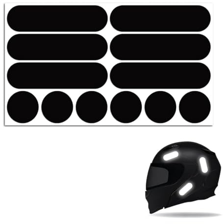 WUSJCOF 12 Piezas Kit Universal de Pegatinas Reflectantes, Lámina para Señalización Nocturna, Ideal para Bicicletas, Cascos de Moto, Motos, Juguetes, Mejora la Visibilidad y Seguridad (Negro)