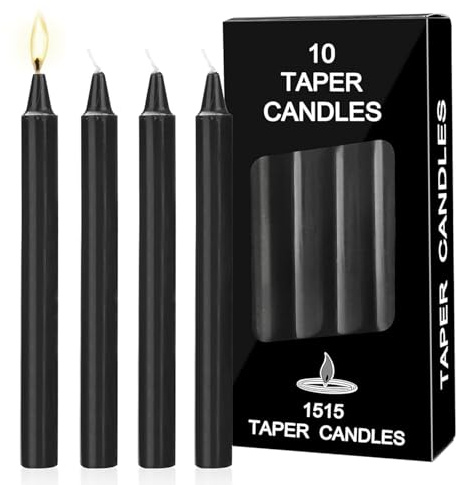 Bolosa Lot de 10 bougies à tige - Noir - Longue durée de combustion - Convient pour les banquets, les fêtes, les dîners de famille - 15 x 1,5 cm (2)