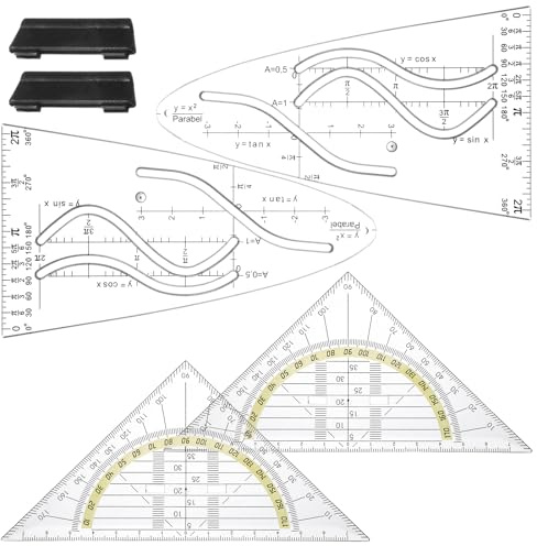 LIQWEI 4 Stück Parabelschablone Mathe, Parabel Zeichenschablone Parabel Lineal Schablone Normalparabel Schablone Kunststoff Geodreieck Kurvenschablone Für Studenten Büros und Designer