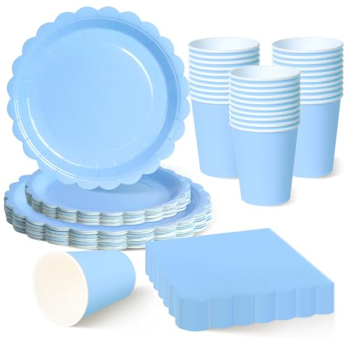 120 Piezas Azul Claro vajilla desechable cumpleaños para 30 Invitados