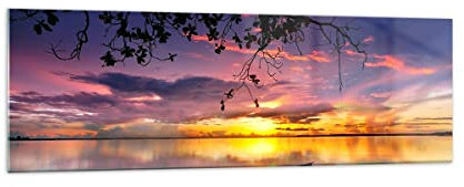 Quadro su Vetro 160x50cm Stampe da Parete in Vetro Barca tramonto lago cielo Grandi XXL Decorazione Murale Camera da Letto Cucina 1 pezzo Quadri Moderni Soggiorno Immagini Wall Art GAB160x50-2967