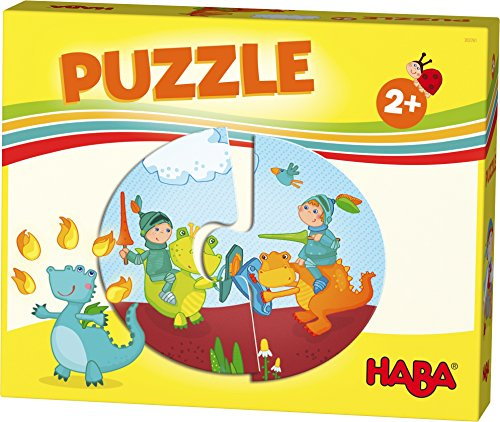 HABA 303761 - HABA-Lieblingsspiele – Puzzles Ritter und Prinzessin , 6 Puzzles mit je 2 Teilen aus stabiler Pappe , Kinderpuzzle mit bunten Märchenmotiven , Spielzeug ab 2 Jahren