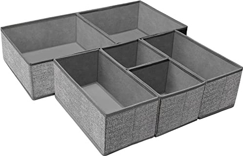 Criusia Foldable Underwear Drawer Organizer, Closet Dividers, Storage Box for Clothes, Socks (6 Bins, Gray)
