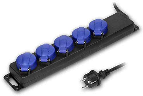 5-Fach Steckdosenleiste mit Schalter IP44, 3m Gummi-Kabel