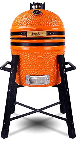 London Sunshine Parrilla de cerámica Kamado para barbacoa de carbón, serie junior con soporte alto (naranja)