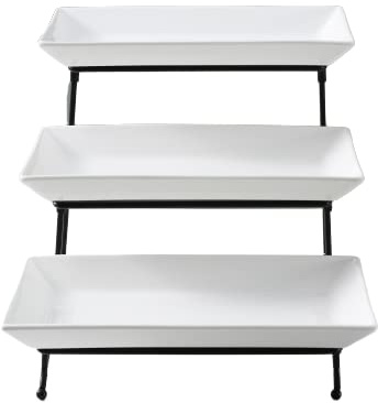 Vencier 3 Tier Serving Platter Set Three Tier Food Dessert & Cake Display Party Food Tray Set (White/Black)