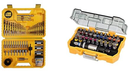 DEWALT COMBINATION DRILL BIT SET 100 PIECE SET DT71563-QZ, Black & DT7969-QZ, 32 Piece XR Professional Magnetic Screwdriver Bit Accessory Set, Yellow