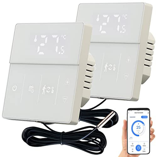 revolt Funk Thermostat WLAN: 2er-Set WLAN-Fußbodenheizung-Thermostate mit App, weiß (Raumthermostat WLAN Aufputz, Fußbodenheizung WLAN steuern, Infrarotheizung)