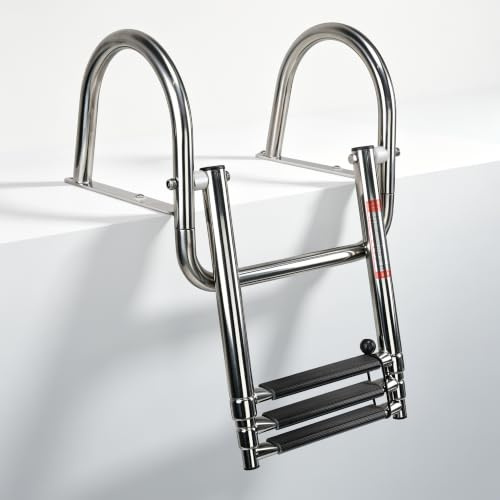 Manumarine 3 Step Pontoon Boat Ladder Stainless Steel Rear Entry Marine