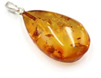 Ciondolo Ambra Color Cognac Con Fiocco in Argento Sterling 925 | Collana Con Ciondolo in Ambra Baltica | Gioielli in Argento