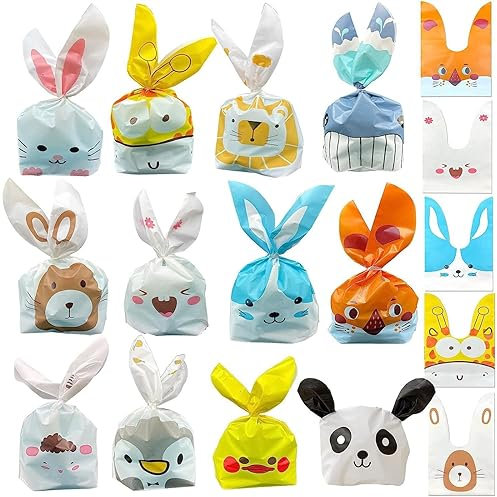 KALUROIL 60 PCS Geschenktüten niedliche Geschenktüten Set mit Tierohren für Kindergeburtstag, Hochzeiten und Candy Bar Zubehör - Süße Partytüten für Süßigkeiten, Kekse und Geschenke
