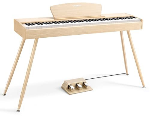 Donner DDP-80 Digital Piano Keyboard 88 Keys Weighted, Hammer Action II, Home Electric Piano Full Size with Stand, Triple Pedal, MIDI Connecting and Headphone Interface, Light Wood Color