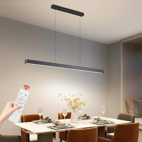 Mikeru Pendelleuchte Esstisch,100cm Schwarz Dimmbar mit Fernbedienung Hängelampe, Höhenverstellbar Esstischlampe Linear Design Esstisch Lampen Hängend für Esszimmer Arbeitzimmer Büro Küche