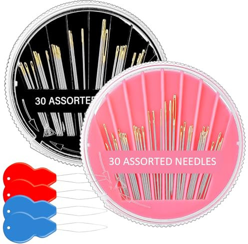 Aster 60 Pcs Premium Hand Sewing Needles, Assorted Hand Sewing Needles with 4 Threaders, Large Eye Stitching Needles Embroidery Thread Needle Stainless Steel Yarn Knitting Needles for Sewing Repair