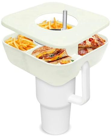 Snackschale für Stanley Cup, 3 Fächer, Snack-Snack-Tablett mit Abdeckung, Wiederverwendbarer Snack-Ring, Snack-Halter, Kompatibel mit Stanley 40 Oz Tumbler mit Griff, Wasserflasche
