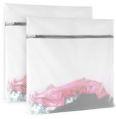 2 Pcs Mesh Laundry Wash Bag, Mesh Laundry Bag for Washing Machine, Delicates Wash Bag with Zips Reusable Washing Machine Wash Bag for Clothes, Socks, Underwear, Bra, 30x40cm