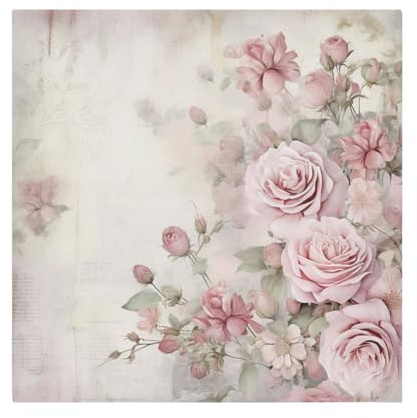 Set di 6 tovaglioli di stoffa con fiori rosa vintage, lavabili e riutilizzabili, in poliestere, per cene in famiglia, feste, vacanze