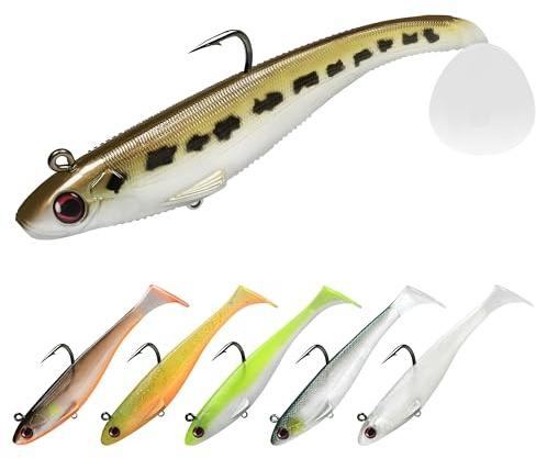 TRUSCEND Rubber Fish Fishing Lures for Trout, Walleye & Bass, Artificial Lures, Fishing Gifts for Men, Jigs Head with BKK/VMC Hooks