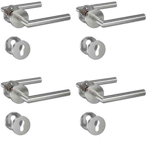 4-pack HENYIN dörrhandtag i rostfritt stål med cylinderhål, dörrlåshandtag, silverfärgad (SO2-103C-4)