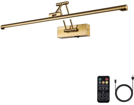 yumcrelect Picture Light Battery Operated with Remote LED Dimmable Picture Light for Paintings, Brass Rechargeable 24 inch Battery Operated Wall Sconce for Art Lighting Gallery Portrait Artwork