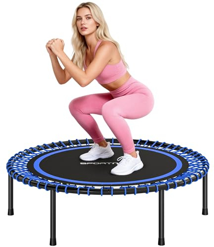 SPORTNOW Trampolín de Fitness Adultos Ø114 cm, Cama Elástica con Marco de Acero Reforzado, Carga 200kg, para Entrenamiento Piernas, Cuerpo en Hogar, Oficina, Gimnasio, Azul y Negro