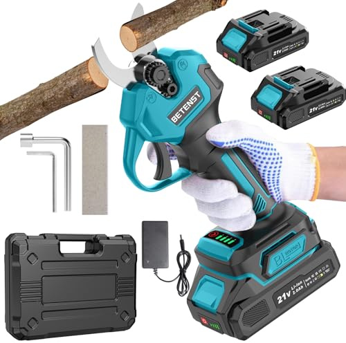 Forbici Potatura a Batteria Brushless, BETENST Forbici Elettriche con 2 Batterie 2.0Ah, Lama SK5, Schermo LCD Cesoie a Batterie, Pietra per affilare per Frutteti, Paesaggistica e Giardinaggio