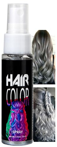 Crazy Hair Color S-pray Coloration pour cheveux, temporaire, lavable, convient au carnaval, au cosplay, gris, 30 ml