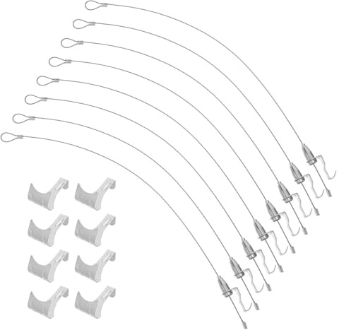 DIYEAH Kit 8 Pezzi per Appendere Quadri Ganci Regolabili in Filo Metallico, Cavo di Sospensione in Acciaio da 0,5 M, Supporto Resistente per Esposizione di Opere D’arte e Foto in
