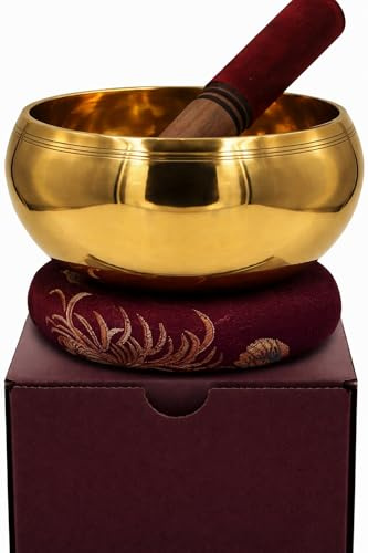 Tibetan Extra Large Singing Bowl 6 Inch – Heavy Meditation Sound Bowl (1000g Approx) with Cushion & Mallet | Handmade Brass Ring Gong for Yoga, Mindfulness