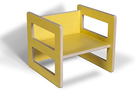 Kindermöbel Wendehocker Holz farbig, praktischer Kinderhocker der mitwächst, Buche (Gelb)