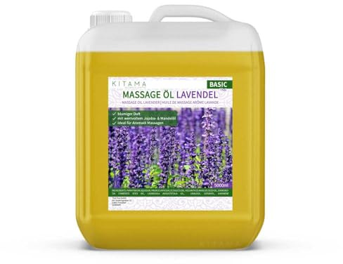 Kitama Massageolja med arom – kroppsolja för massage – vårdande olja – aromolja – närande avslappningsolja – lavendel – 5 000 ml (5 liter)