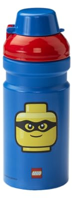 LEGO Iconic Drinking Bottle - 390 ml, Durable PP/Silicone - Fun and Practical Kids Water Bottle with Covered Spout, Sports Water Bottle, Blue and Red