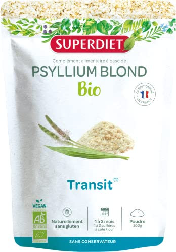SUPERDIET - PSYLLIUM BLOND BIO - Transit naturel, Bien-être digestif- Fabriqué en France- Sachet papier refermable - Téguments 200 g