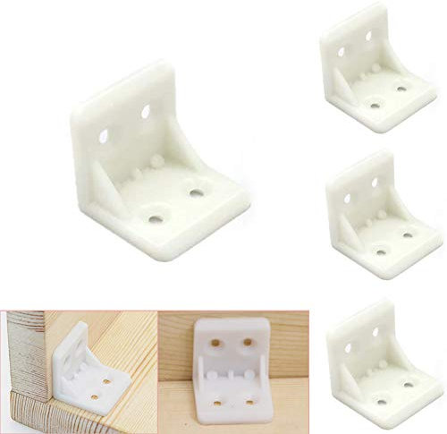 Luckycivia 30Pcs Plastic Furniture Corner Brace, 4-Hole Right Angle Board Holder, L Shape Bracket, Shelf Support Corner Brace (White)